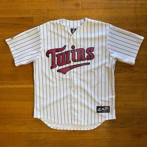 Majestic Minnesota Twins Baseball Jersey Pinstripe MLB White Red Mens Size 48